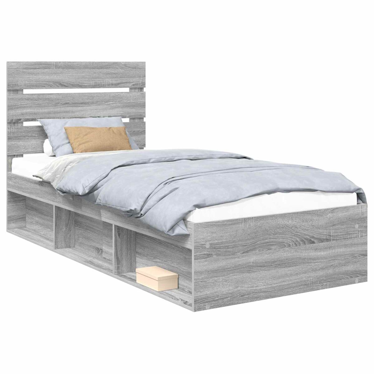 Estructura de cama individual para adultos 93x196 Roble/ Gris