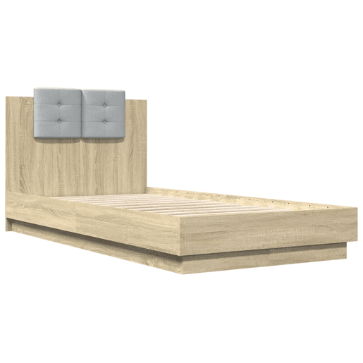 Estrutura de cama de solteiro moderno c cabeceiraluzes LED 75x190 cm carvalho sonoma