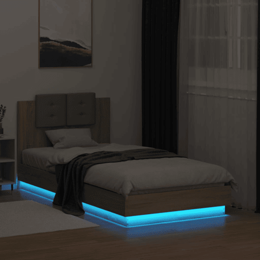 Estrutura de cama de solteiro moderno c cabeceiraluzes LED 75x190 cm carvalho sonoma