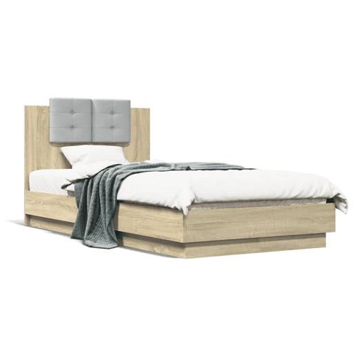 Estrutura de cama de solteiro moderno c cabeceiraluzes LED 75x190 cm carvalho sonoma