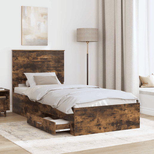 Estrutura de cama de solteiro para adultos Carvalho Defumado e Prata 75 x 190 cm
