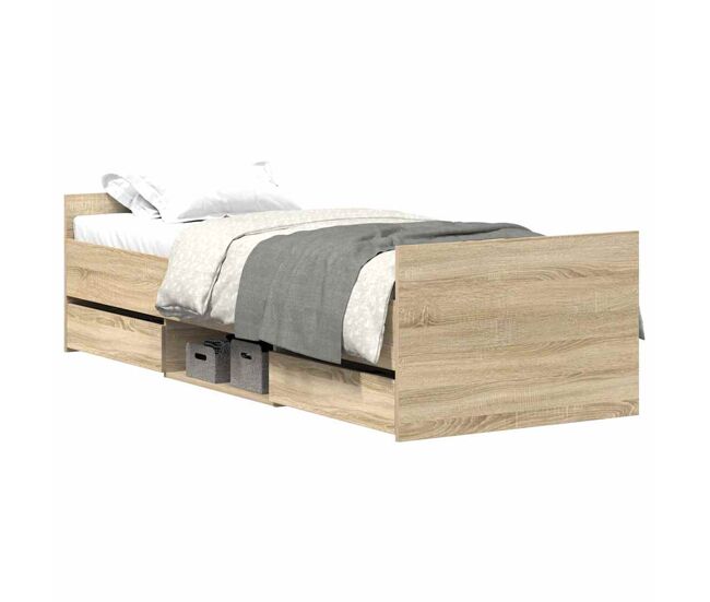 Estructura de cama individual para adultos con cabecero piecero roble sonoma 75x190 cm