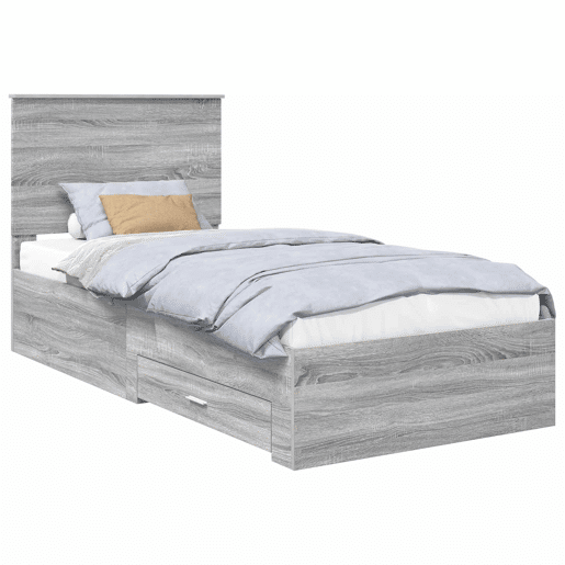 Estrutura de cama de solteiro para adultos com gaveta Cinza Sonoma e Prata 75 x 190 cm