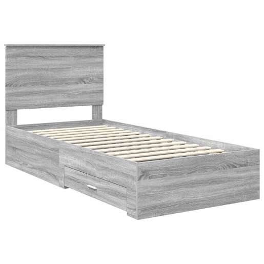 Estrutura de cama de solteiro para adultos com gaveta Cinza Sonoma e Prata 75 x 190 cm