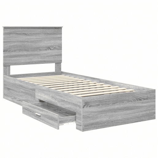 Estrutura de cama de solteiro para adultos com gaveta Cinza Sonoma e Prata 75 x 190 cm