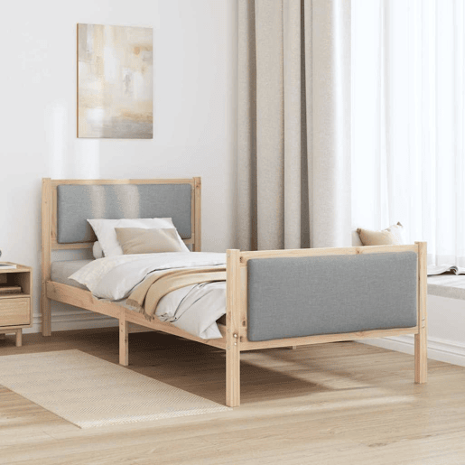 Estrutura de cama de solteiro simple, Cinzento-claro 90 x 190 cm tecido