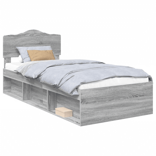 Estrutura de cama de solteiro com cabeceira - Cinza Sonoma 75 x 190 cm