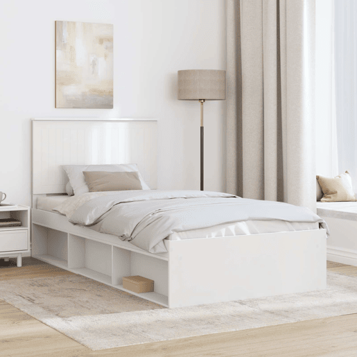 Estrutura de cama de solteiro para adultos com Cabeceira - Branco 100 x 200 cm