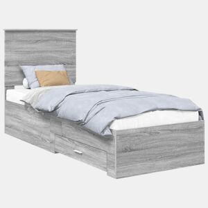 Estrutura de cama de solteiro para adultos com gaveta Cinza Sonoma e Prata 70 x 190 cm