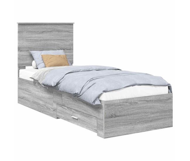 Estructura de cama individual para adultos con cabecera - gris sonoma y plata 70 x 190 cm