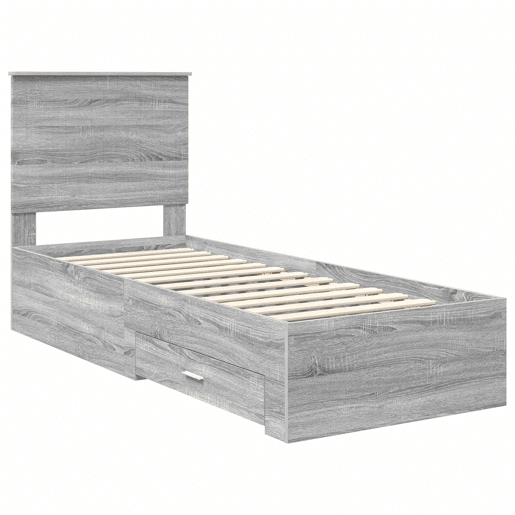 Estrutura de cama de solteiro para adultos com gaveta Cinza Sonoma e Prata 70 x 190 cm Estrutura de cama de solteiro para adultos com gaveta Cinza Sonoma e Prata 70 x 190 cm
