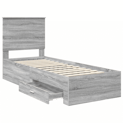 Estrutura de cama de solteiro para adultos com gaveta Cinza Sonoma e Prata 70 x 190 cm Estrutura de cama de solteiro para adultos com gaveta Cinza Sonoma e Prata 70 x 190 cm