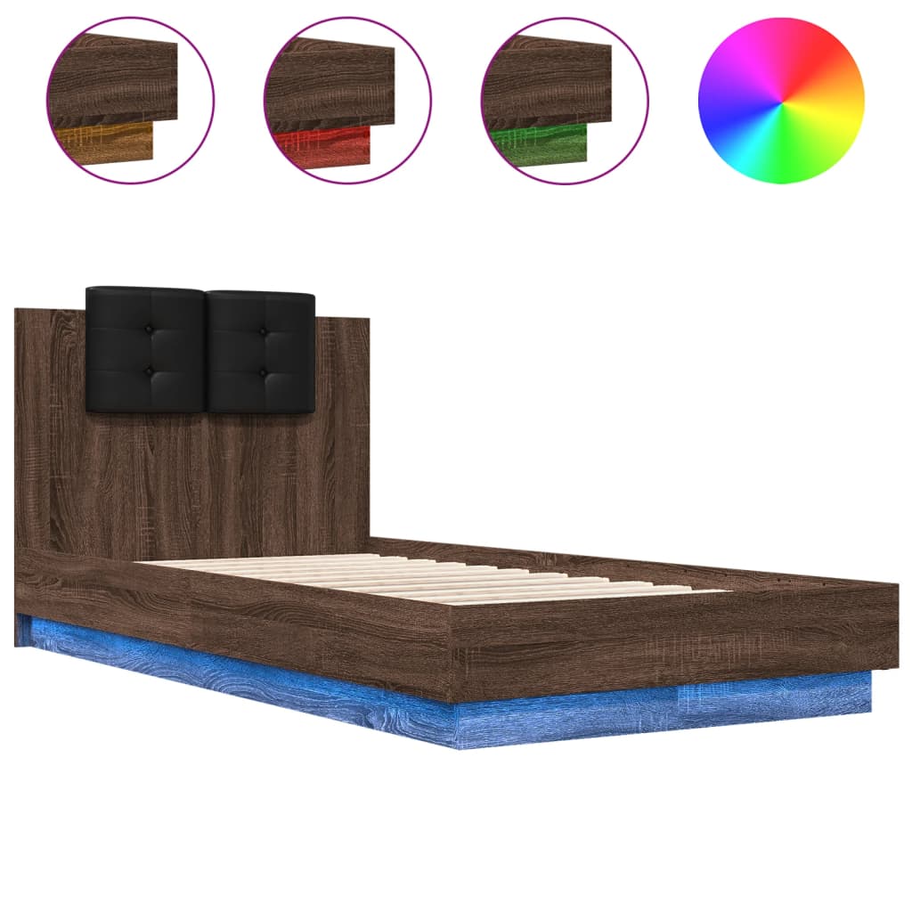 Estructura de cama individual para adultos 78x193 Roble
