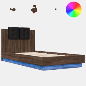 Estrutura de cama de solteiro moderno cabeceiraluzes LED 75x190 cm carvalho castanho