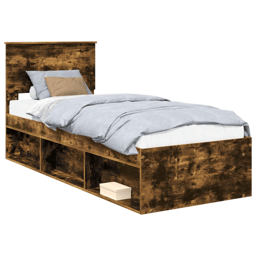 Estrutura de cama de solteiro para adultos com cabeceira Carvalho Defumado 75 x 190 cm