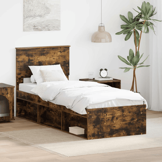 Estrutura de cama de solteiro para adultos com cabeceira Carvalho Defumado 75 x 190 cm