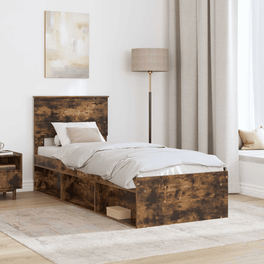 Estrutura de cama de solteiro para adultos com cabeceira Carvalho Defumado 75 x 190 cm