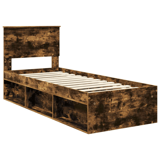 Estrutura de cama de solteiro para adultos com cabeceira Carvalho Defumado 75 x 190 cm