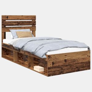 Estrutura de cama de solteiro para adultos com cabeceira Madeira antiga 90 x 200 cm