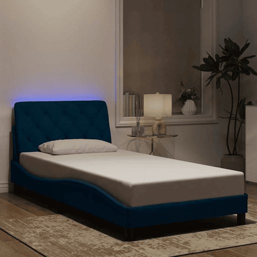 Estrutura de cama de solteiro para adultos com LED 100x200 cm veludo azul