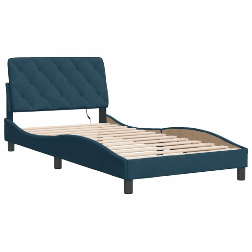 Estrutura de cama de solteiro para adultos com LED 100x200 cm veludo azul