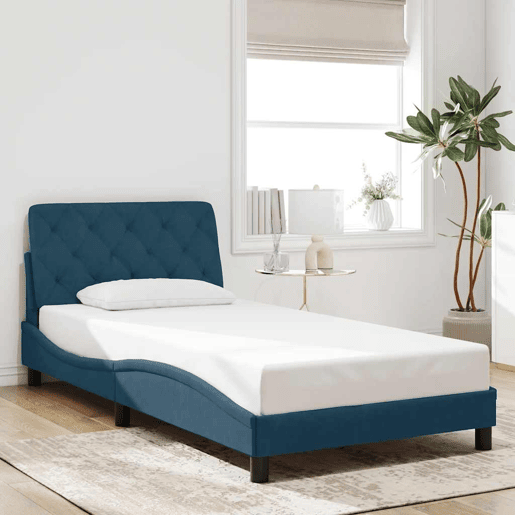 Estrutura de cama de solteiro para adultos com LED 100x200 cm veludo azul