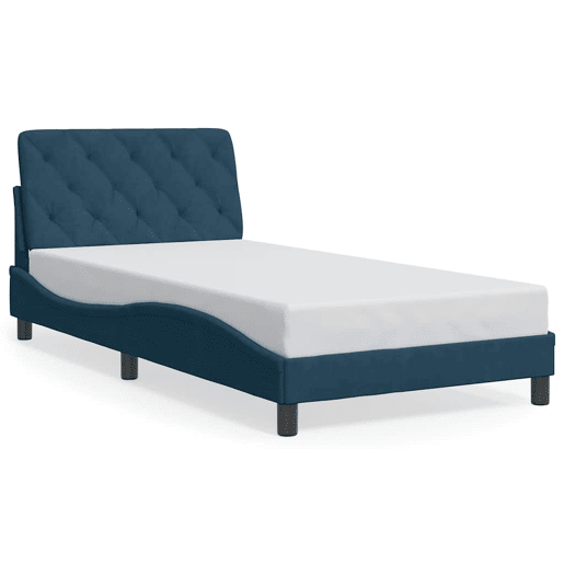 Estrutura de cama de solteiro para adultos com LED 100x200 cm veludo azul