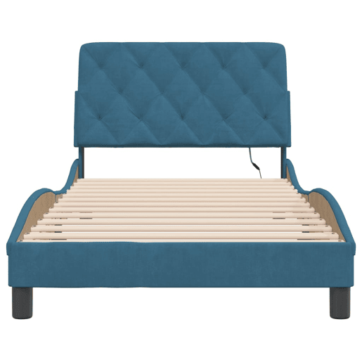 Estrutura de cama de solteiro para adultos com LED 100x200 cm veludo azul
