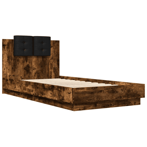 Estrutura de cama de solteiro moderno c cabeceiraluzes LED 75x190 cm carvalho fumado