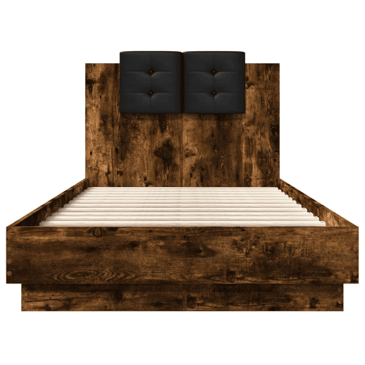 Estrutura de cama de solteiro moderno c cabeceiraluzes LED 75x190 cm carvalho fumado