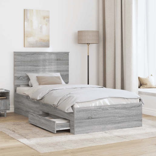 Estrutura de cama de solteiro para adultos de solteiro para adultos Cinza Sonoma 100 x 200 cm Madeira processada