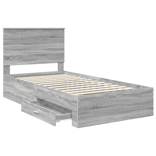 Estrutura de cama de solteiro para adultos de solteiro para adultos Cinza Sonoma 100 x 200 cm Madeira processada