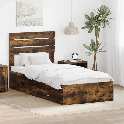 Estrutura de cama de solteiro para adultos com gaveta com cabeceira Madeira processada