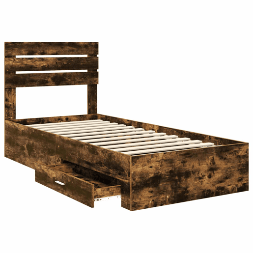 Estrutura de cama de solteiro para adultos com gaveta com cabeceira Madeira processada