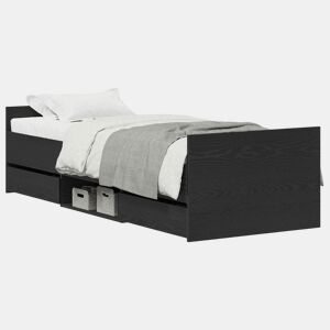 Estrutura de cama de solteiro para adultos com cabeceira Carvalho Preto 193 x 78 x 50 cm