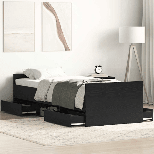 Estrutura de cama de solteiro para adultos com cabeceira Carvalho Preto 193 x 78 x 50 cm