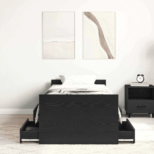 Estrutura de cama de solteiro para adultos com cabeceira Carvalho Preto 193 x 78 x 50 cm