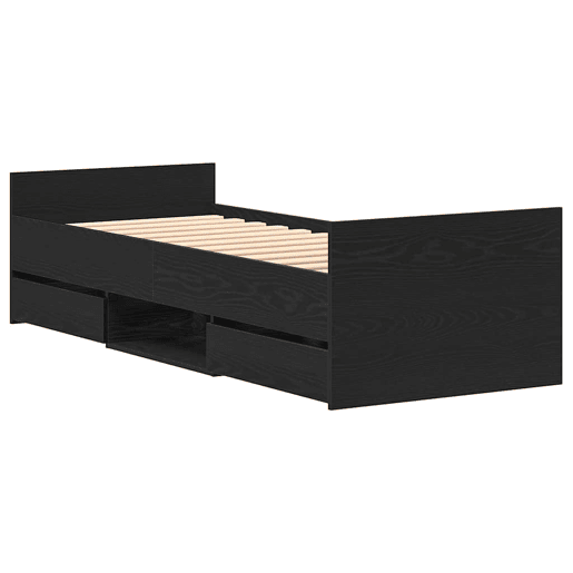 Estrutura de cama de solteiro para adultos com cabeceira Carvalho Preto 193 x 78 x 50 cm