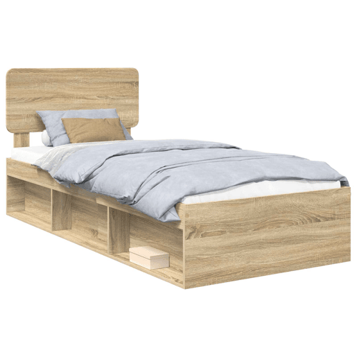 Estrutura de cama de solteiro moderno com cabeceira - Carvalho Sonoma 75 x 190 cm