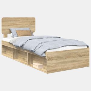 Estrutura de cama de solteiro moderno com cabeceira - Carvalho Sonoma 75 x 190 cm
