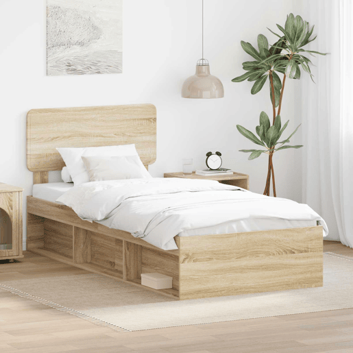Estrutura de cama de solteiro moderno com cabeceira - Carvalho Sonoma 75 x 190 cm