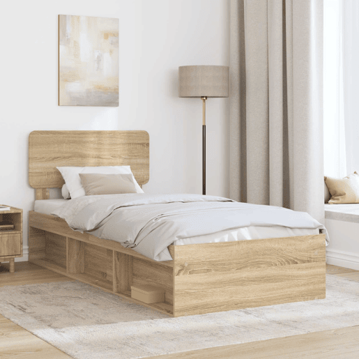 Estrutura de cama de solteiro moderno com cabeceira - Carvalho Sonoma 75 x 190 cm