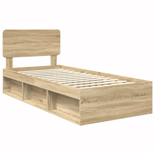 Estrutura de cama de solteiro moderno com cabeceira - Carvalho Sonoma 75 x 190 cm