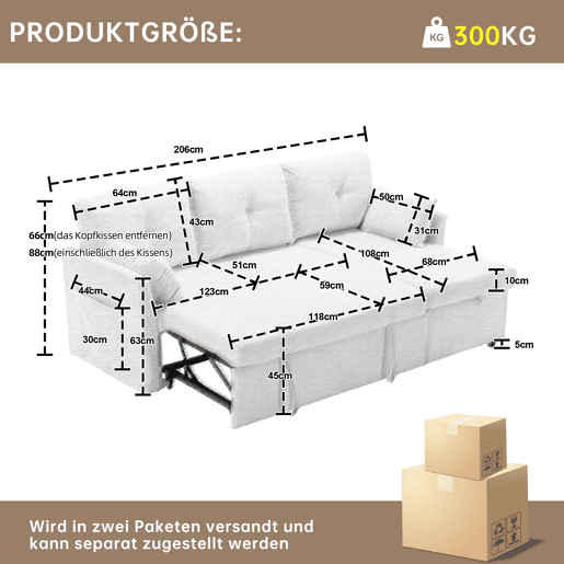 Sofá-cama multifuncional de 3 lugares - com arrumação, chaise longue intercambiável, preto