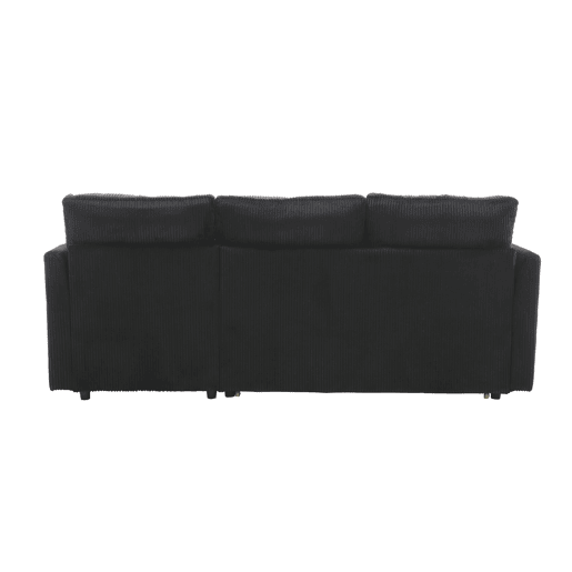 Sofá-cama multifuncional de 3 lugares - com arrumação, chaise longue intercambiável, preto
