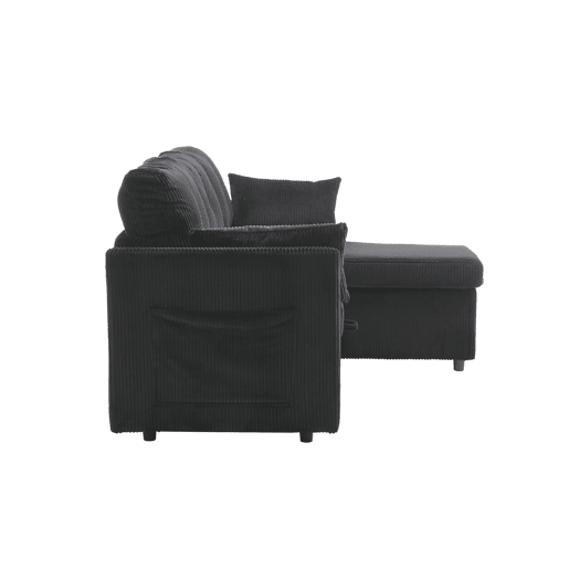 Sofá-cama multifuncional de 3 lugares - com arrumação, chaise longue intercambiável, preto