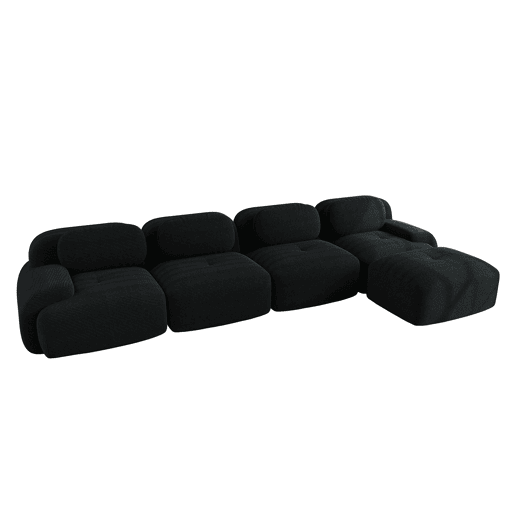 Sofá de canto para 4 pessoas - Espuma de alta elasticidade 32D, antiderrapante, com chaise longue, braços extra largos, combinável sem montagem - Preto