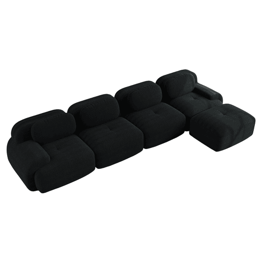 Sofá de canto para 4 pessoas - Espuma de alta elasticidade 32D, antiderrapante, com chaise longue, braços extra largos, combinável sem montagem - Preto