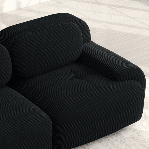 Sofá de canto para 4 pessoas - Espuma de alta elasticidade 32D, antiderrapante, com chaise longue, braços extra largos, combinável sem montagem - Preto