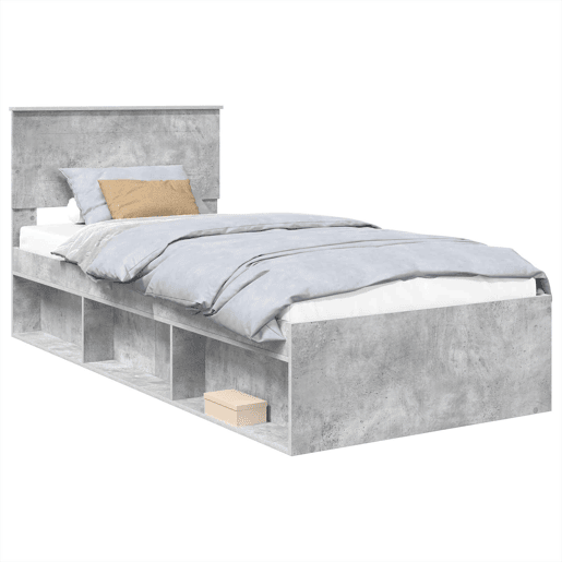 Estrutura de cama de solteiro para adultos com Cabeceira - Cinza Concreto 100 x 200 cm